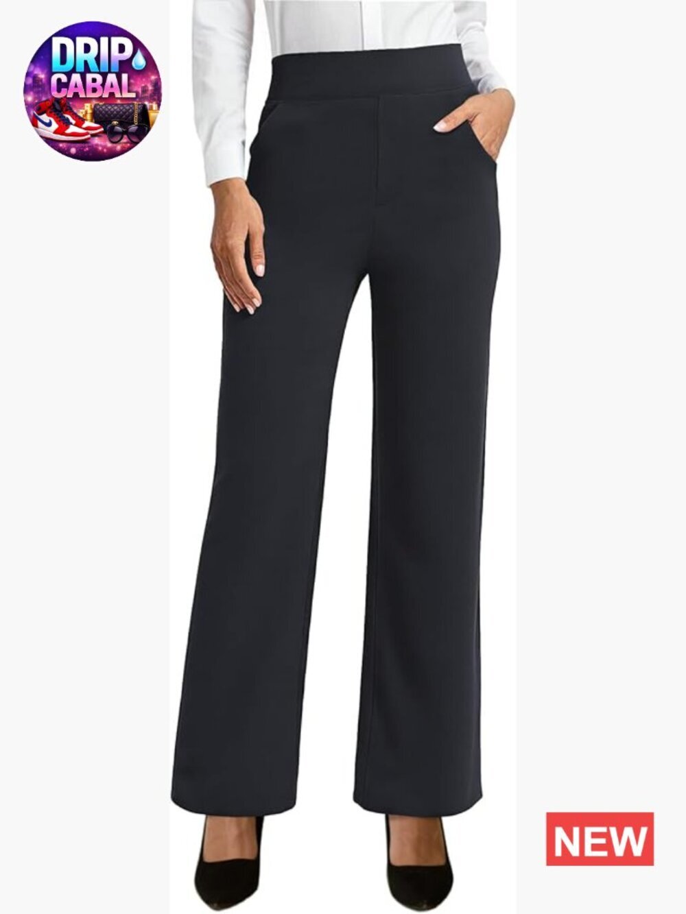 Rayon Blend Pull-On Work Pants with Pockets Wide Leg Slacks